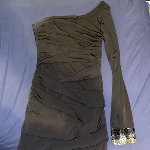 Black cocktail dress, one shoulder